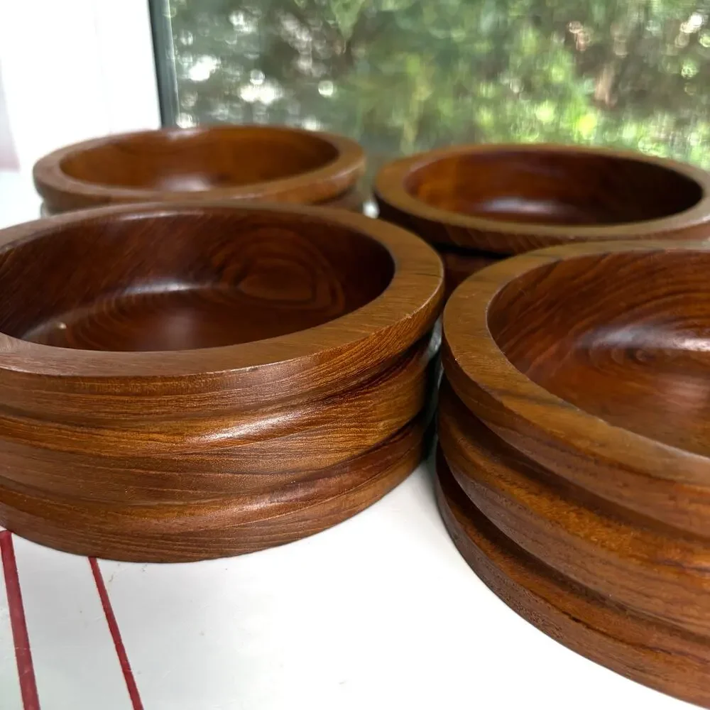 Set of 4 Vintage Thailand Teak Wood Bowls by Good Wood